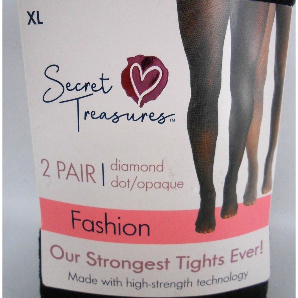 2x Secret Treasures Women's Black Diamond Dot & Gray Opaque 2 Pack Tights XL New - Picture 2 of 4